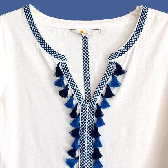 Boden Small Alison Embroidered Tassel Peasant Jersey Long Sleeve Slub Knit Top - Picture 3 of 9